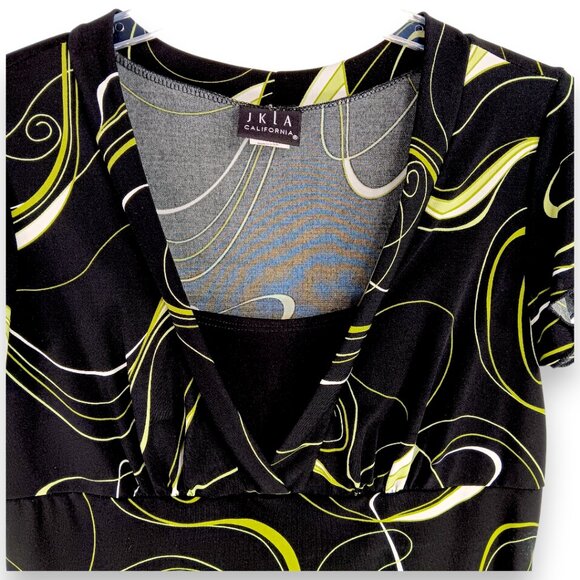 JKLA Women's Top- SMALL- Black-Green-Cream-Dressy-Casual-Short sleeve-loose - Picture 2 of 9
